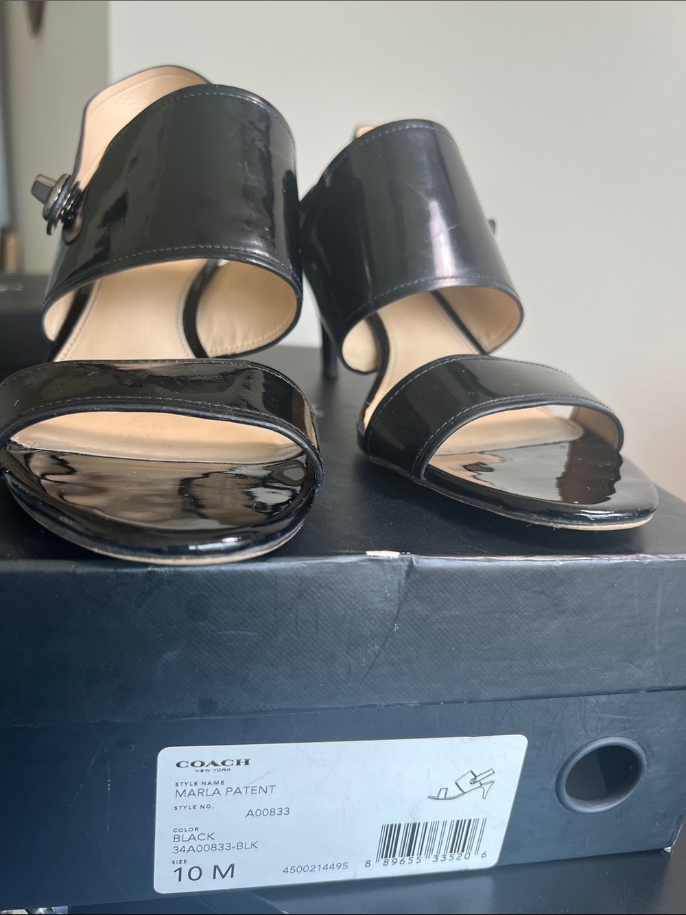 Coach Black Patent Leather Heeled Sandals